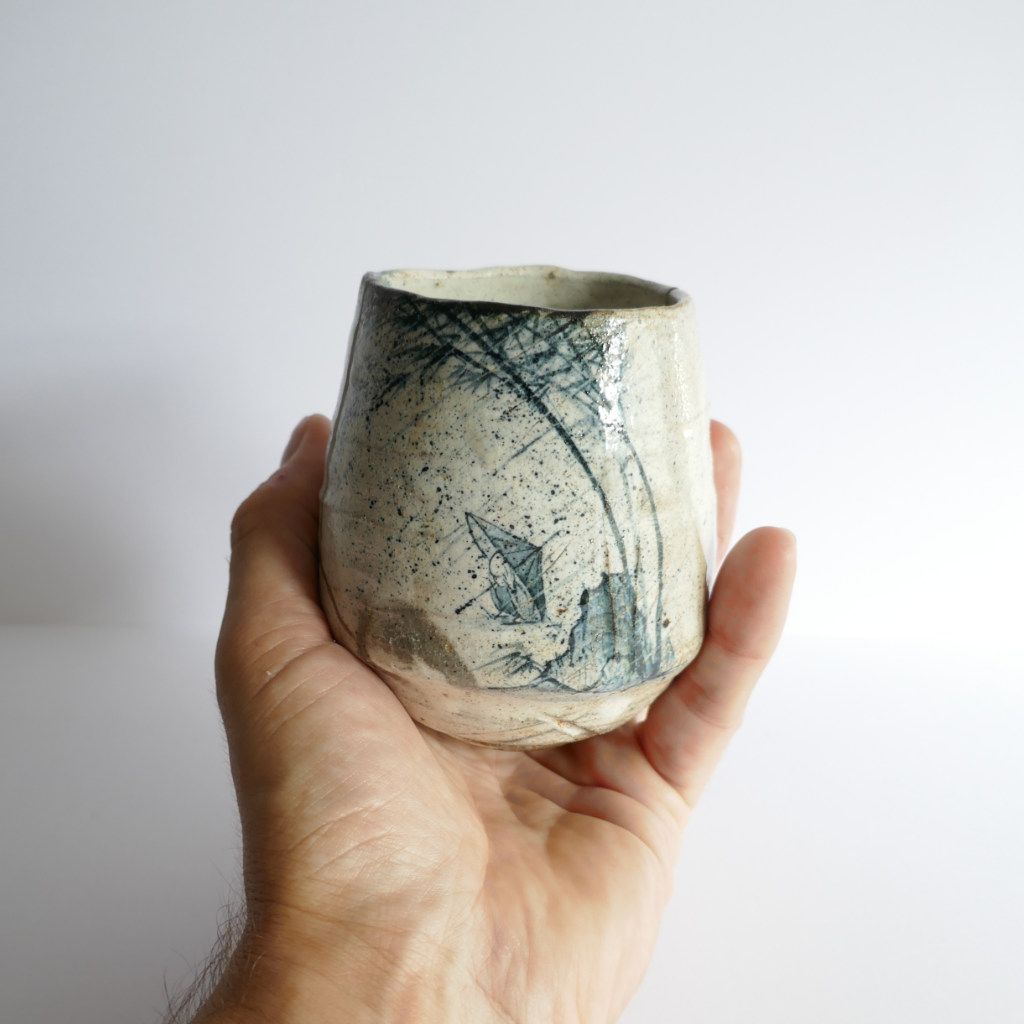 Tasse à thé et café "Sur l'ombrelle, la pluie" Kohiki (Réparée Urushitsugi) - Shōgo IKEDA