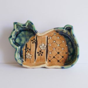 Petit plat Chat assit Oribe-yaki - Teppei TERADA