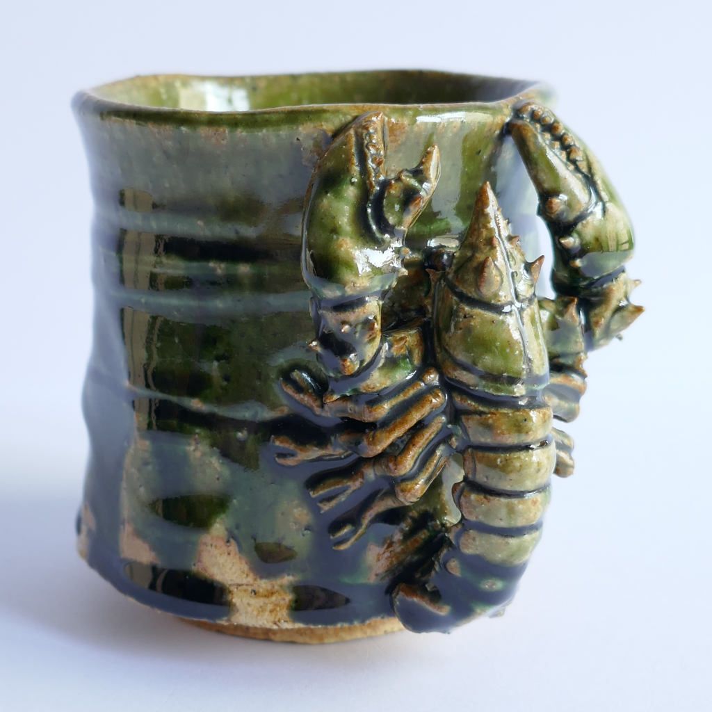 Tasse à thé et café "Homard" Oribe-yaki et Boîte Tomobako signée - Atsushi HAMADA