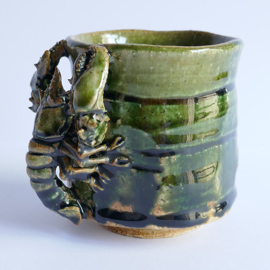 Tasse à thé et café "Homard" Oribe-yaki et Boîte Tomobako signée - Atsushi HAMADA